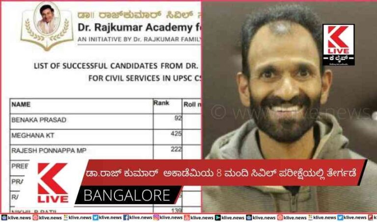 ಡಾ.ರಾಜ್ ಕುಮಾರ್  ಅಕಾಡೆಮಿಯ 8 ಮಂದಿ ಸಿವಿಲ್ ಪರೀಕ್ಷೆಯಲ್ಲಿ ತೇರ್ಗಡೆ