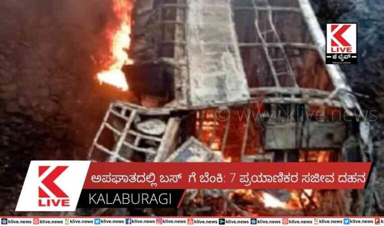ಅಪಘಾತದಲ್ಲಿ ಬಸ್  ಗೆ ಬೆಂಕಿ: 7 ಪ್ರಯಾಣಿಕರ ಸಜೀವ ದಹನ