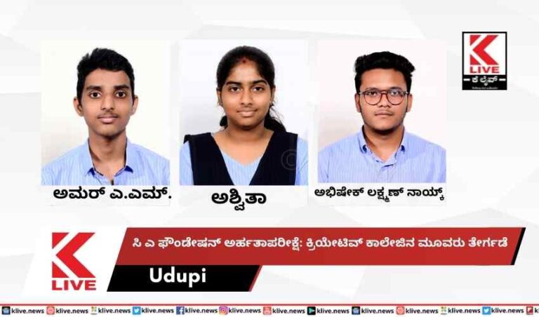 ಸಿ ಎ ಫೌಂಡೇಷನ್ ಅರ್ಹತಾಪರೀಕ್ಷೆ: ಕ್ರಿಯೇಟಿವ್ ಕಾಲೇಜಿನ ಮೂವರು ತೇರ್ಗಡೆ