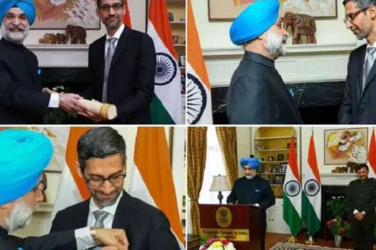 ಸುಂದರ್ ಪಿಚೈ ಅವರಿಗೆ ಭಾರತದ ರಾಯಭಾರಿ ಮೂಲಕ ಪದ್ಮಭೂಷಣ ಪ್ರಶಸ್ತಿ ಸನ್ಮಾನ