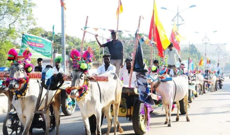 ಬಳ್ಳಾರಿ ಉತ್ಸವಕ್ಕೆ ಸಾಗಿ ಬಂದ ಬಣ್ಣಬಣ್ಣದ ಬಂಡಿ ಸಾಲು