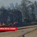 ಆಯನೂರು ಸಮೀಪದ ಬಿಲ್ಗುಣಿಯಲ್ಲಿ ಭತ್ತದ ಹುಲ್ಲಿನ ಲೋಡ್ ಇದ್ದ ಟ್ರ್ಯಾಕ್ಟರ್ ಗೆ ವಿದ್ಯುತ್ ತಗುಲಿ ಬೆಂಕಿ ಅವಘಡ